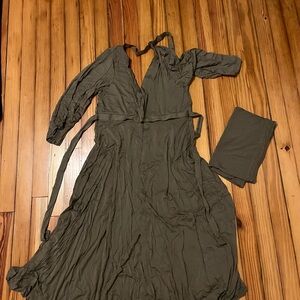 Hospital gown with matching receiving blanket- olive green